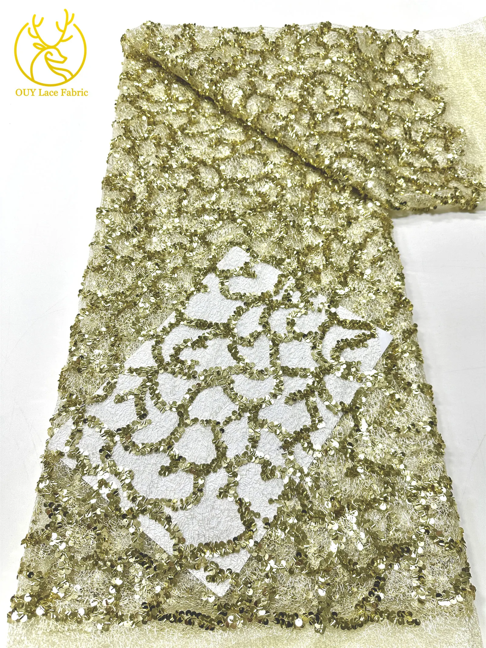 Großhandel Französischer Spitzenstoff 2026 Hochwertiger afrikanischer nigerianischer Pailletten-Spitzenstoff, geeignet für Partykleid-Nähmaterial – Detail 19