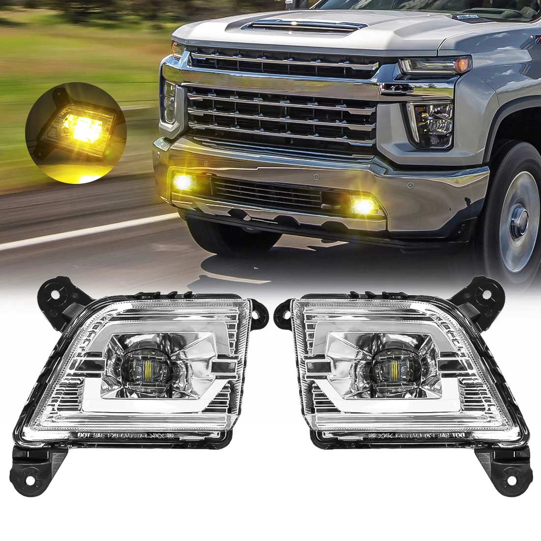 

For Chevrolet Silverado 2019 2020 2021 2022 Car Front Bumper Fog Light LED Daytime Running Lamp DRL 12V Accessories Wateproof