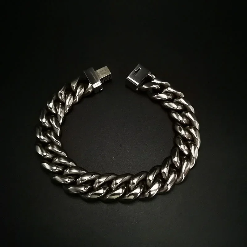 Fashion 14mm Hip-Hop TA1 Pure Titanium Bracelet for Men Ultra Light Non-Allergic Titanium Curb Cuban Chain Bracelets Necklaces