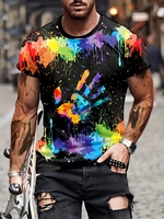 Fashion Splash Ink And Hand Print 3D Digital Print Men's Short Sleeve Crew Neck T-shirt,Summer Outdoor