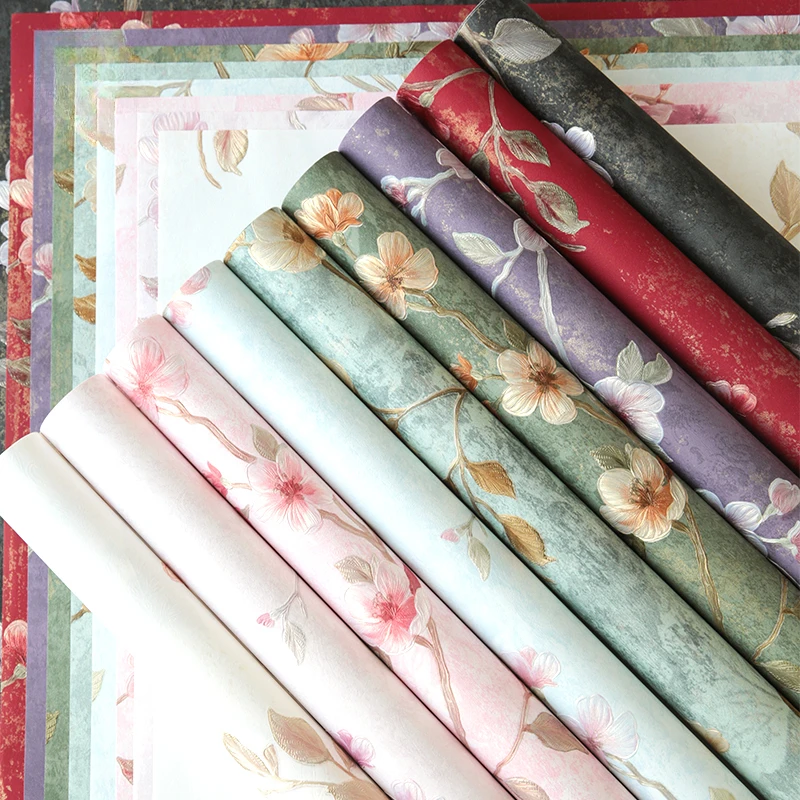 Papel De Embrulho De Flor Dourada Em Relevo, Bouquet Romântico, Papel De Estilo De Papel De Presente, Materiais Florais, 53x53cm, 10Pcs