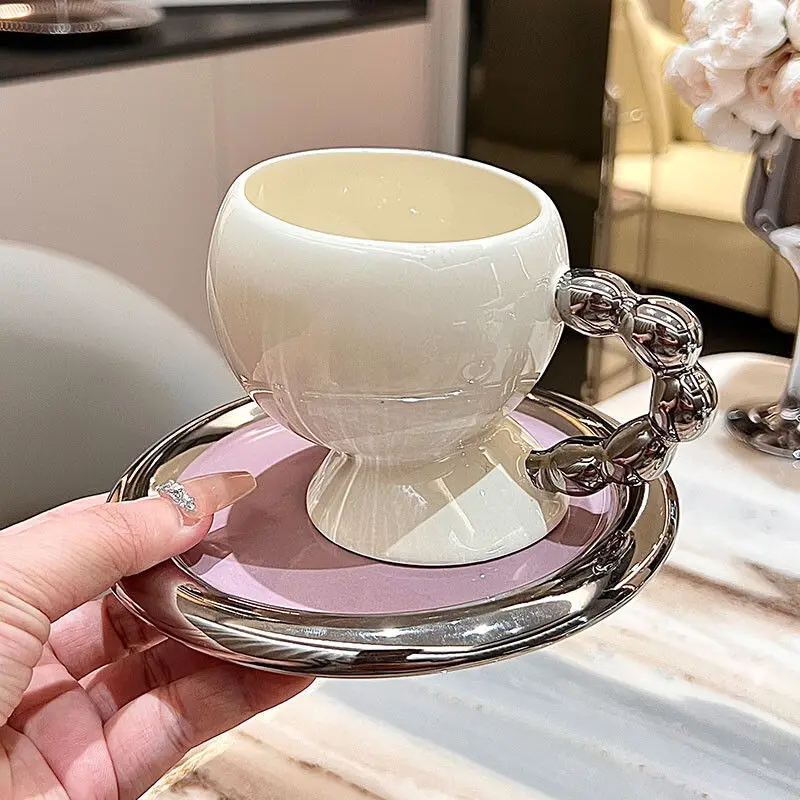 Fine Ceramic Coffee Cup Saucer Bow Mug English Afternoon Tea Tableware Ceramic Latte Coffee Cup Saucer Breakfast Mug Gifts 160ml