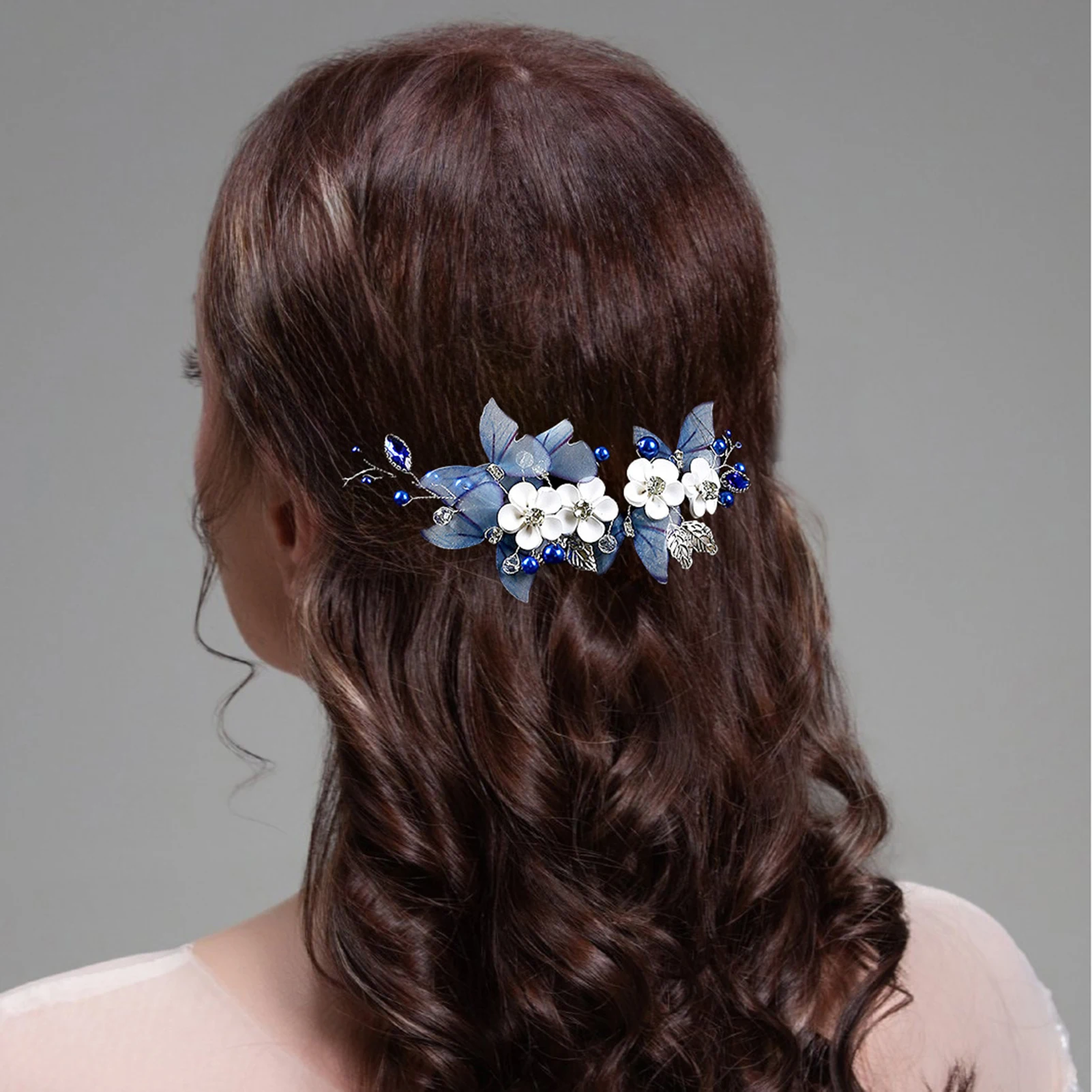 

Ceramic Flower Blue Butterfly Headpiece Wedding Hair Accessories Fairy Side Hair Clip Bridal Hair Pin Headwear for Hairstyle