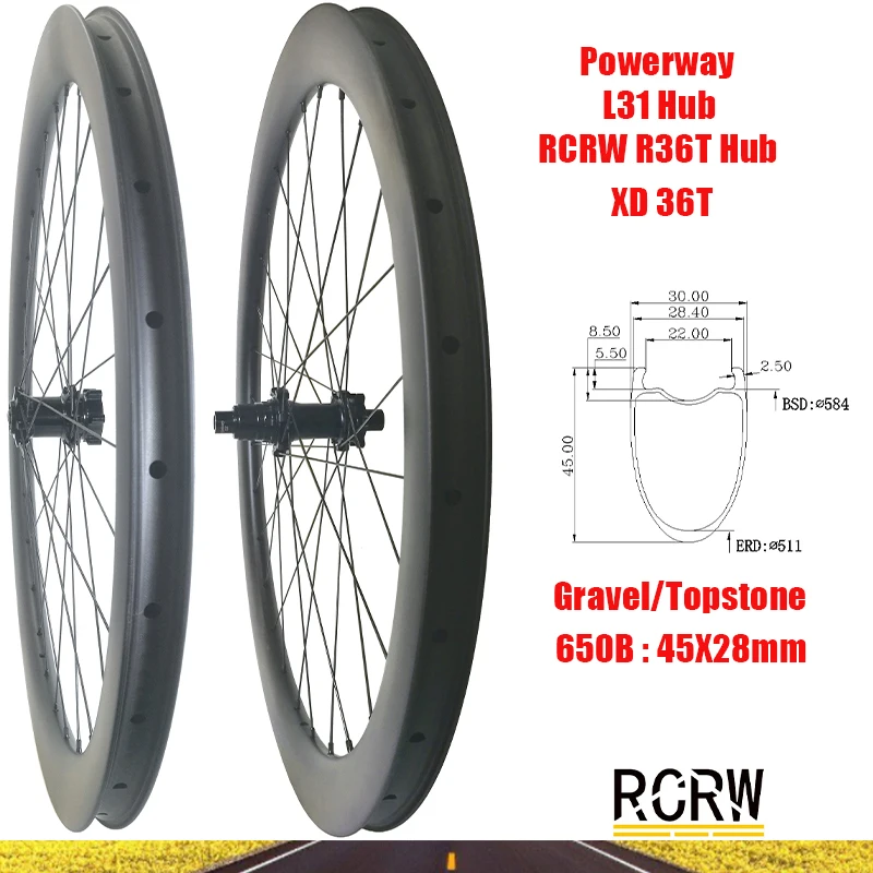 

Комплект колес 650B/27,5er 45x28 мм, комплект углеродных колес Topstone 28H Deep 45 Wide 28 Powerway L31 Lefty RCRW XD, втулка, прямая тяга