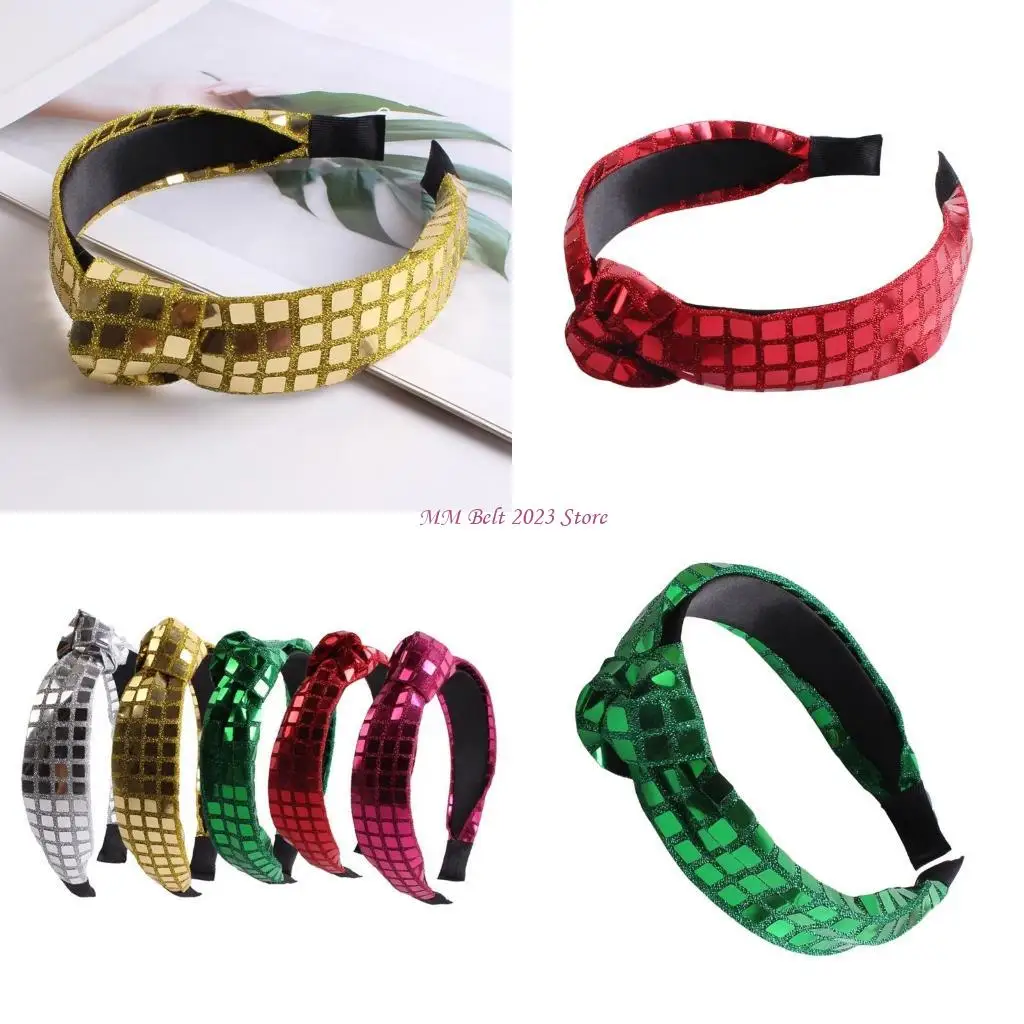 

49ME повязка на голову с блестками и узлом для женщин, эстетический широкий обруч для волос для празднования праздника