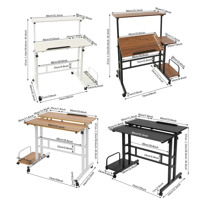 Multi Functional Foldable Desk Modern Computer Desk Adjustable Computer Table with 6 Universal Wheels 20kg Load Capacity
