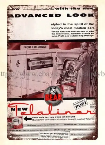 1955 Bear Telaliner automotive car Wheel Alignment Machine metal tin sign