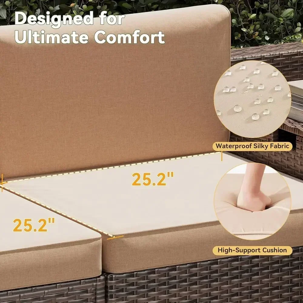 All-Weather Wicker 7-Piece Patio Furniture Set with Storage Coffee Table for 6, Suitable for Outdoor Sectional Sofas and Garden