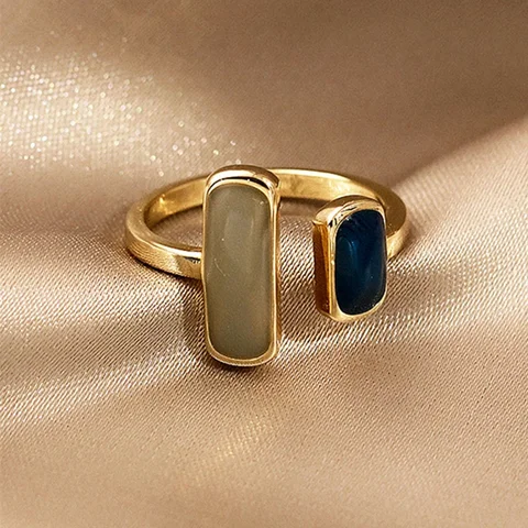 Fashion Retro Gold Double Oil Drop Women's Open Ring Geometric Gold Metal Ring Wedding Jewelry Birthday Gift