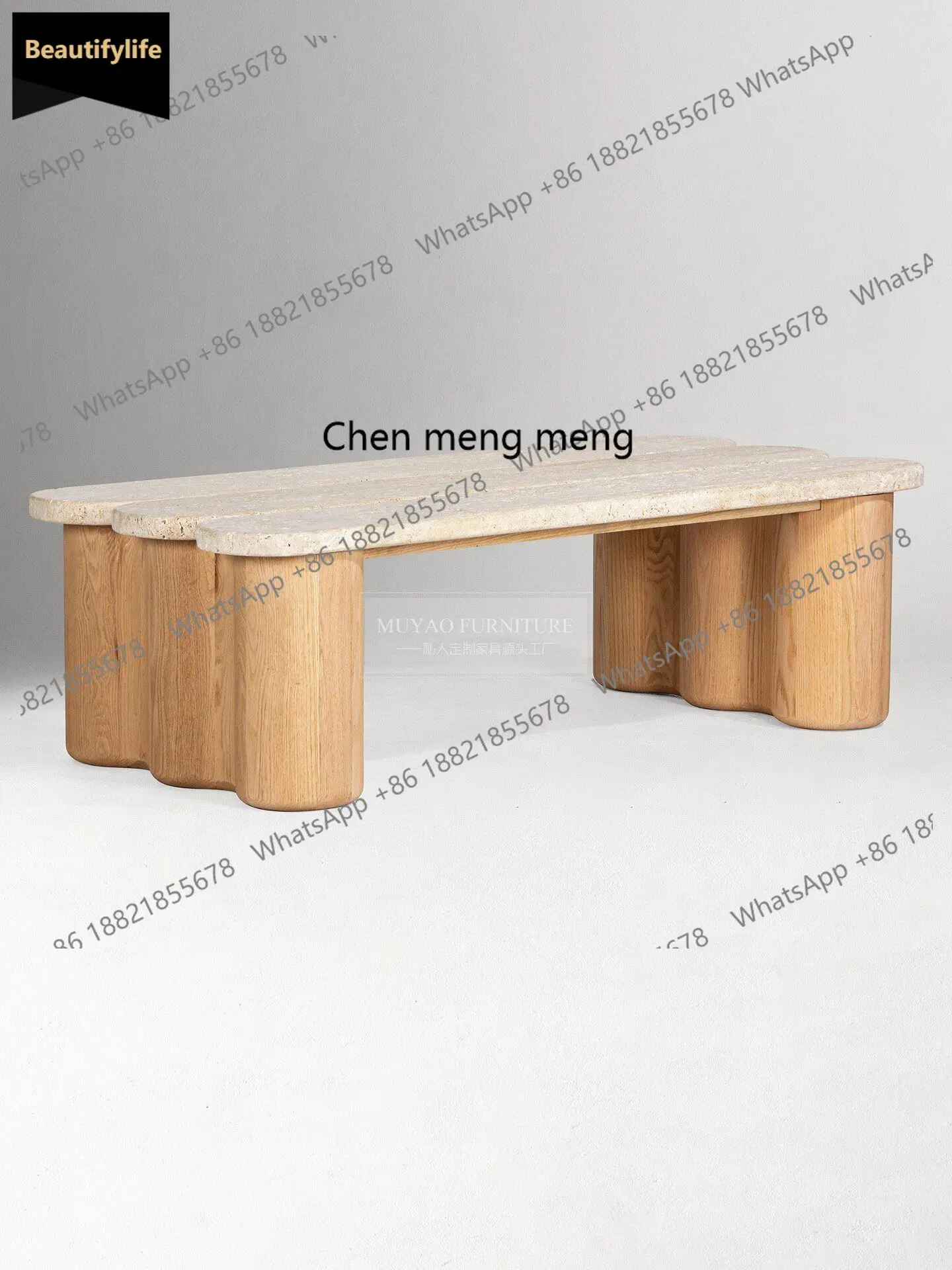 

Nordic wabi-sabi style solid wood coffee table modern simple living room coffee table art natural travertine c139