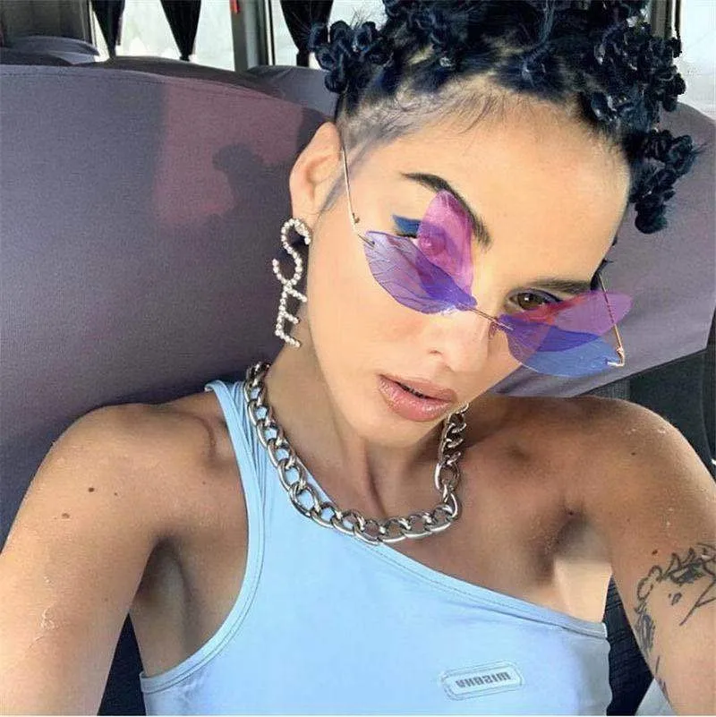 

New Color Personalized Frameless Cut Edge Sunglasses for Women, Butterfly Wings, European and American Style Ball Sunglasses