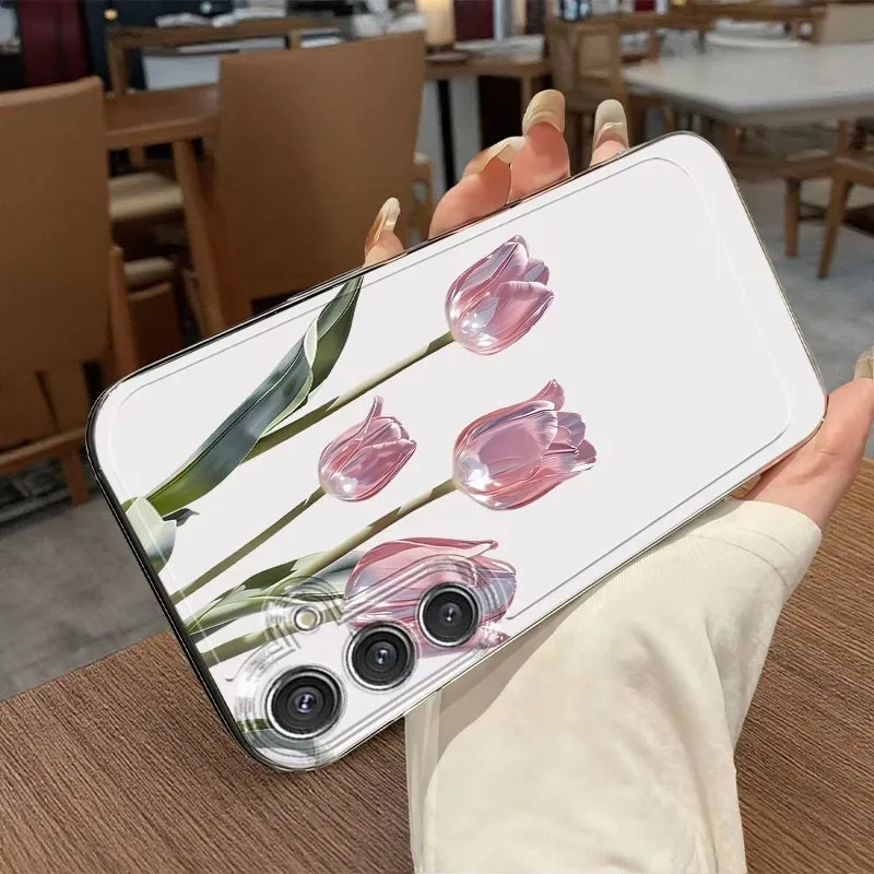 Transparent Phone Case For Samsung Galaxy A73 A72 A71 A70 A70s A56 A55 A54 A53 A52 A52s A51 5G 4G Flower Pattern Non-Slip Cover view 3