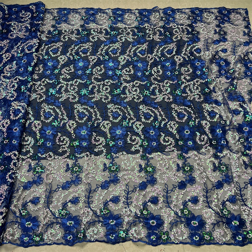 

2026 High Quality African Nigerian Tulle Lace Fabric Embroidery Sequins French Guipure Fabric for Party/Wedding Dresses 5 Yards