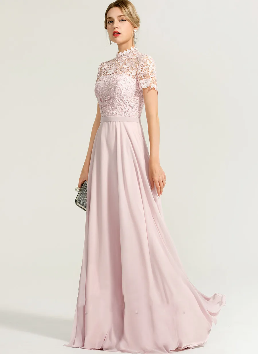 Roze Hoge Neck Lace Jurken Voor Bruiloft Moeder Van De Bruid 2022 Vrouwen Gast Avond Prom Party Gown فساتين مناسبة رسمية Gewaad