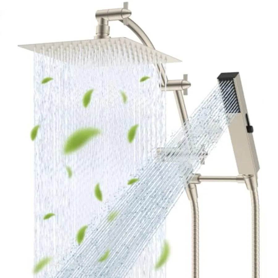 

All Metal CUPC Certified 8'' Rainfall Shower Head Dual Shower Head Combo High Pressure Handheld 4 Sprays Shower Wand 16'' Adjus