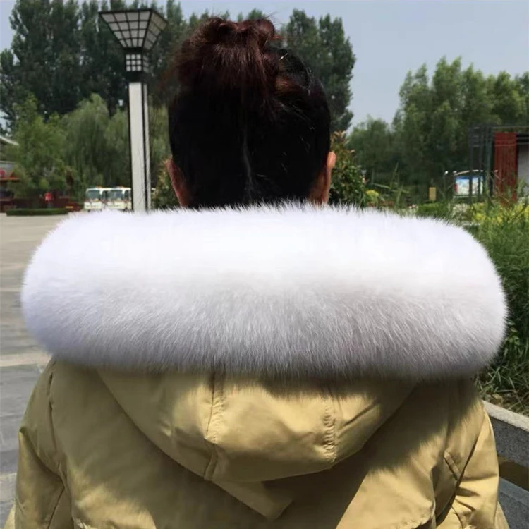 100% Real Fox Fur Collar Neck Warmer Fur Scarves Winter Parkas Coat Hood Fur Trims Strips Genuine Fur Scarf Shawls Black Collar