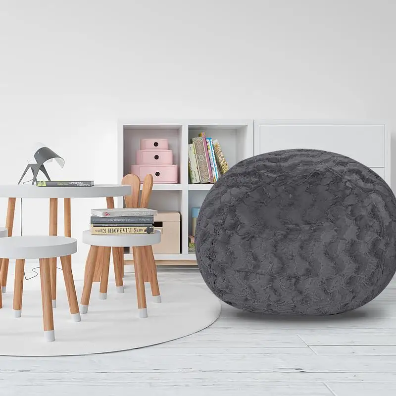 كرسي بين باج من الفرو الصناعي باللون الرمادي - كرسي مريح بطول 4 أقدام للأطفال والكبار، غطاء سهل التنظيف، مقعد مريح مليء بالتقطيع #2