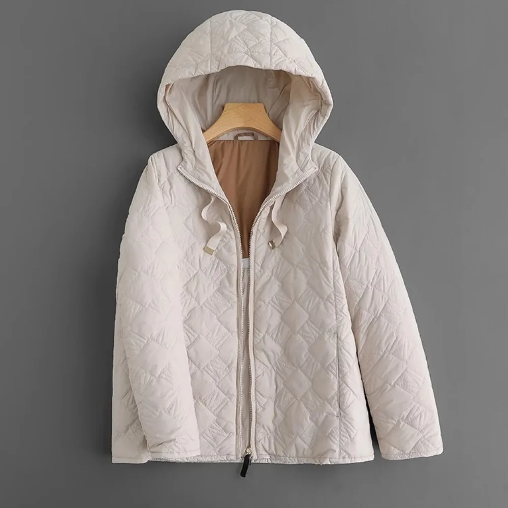 Light Down Jacket Women\'s Short Hooded White Duck Down Coat Fashion Big Brand 2024 New Winter American Spring Hooded Plaid