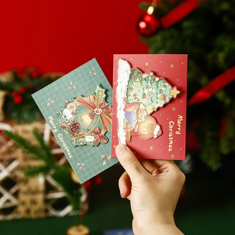 10PCS Christmas Greeting Card Three-Dimensional Creative Small Card Florist Baking To Send Classmates Gift Small Card Ornaments