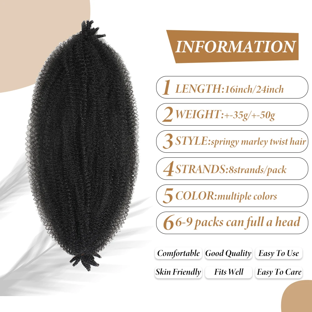 Springy Afro Twist Hair Soft Locs Synthetic Marley Twist Braiding Hair 16&24 Inch Pre-Separated Kinky Afro Twist Hair Extensions