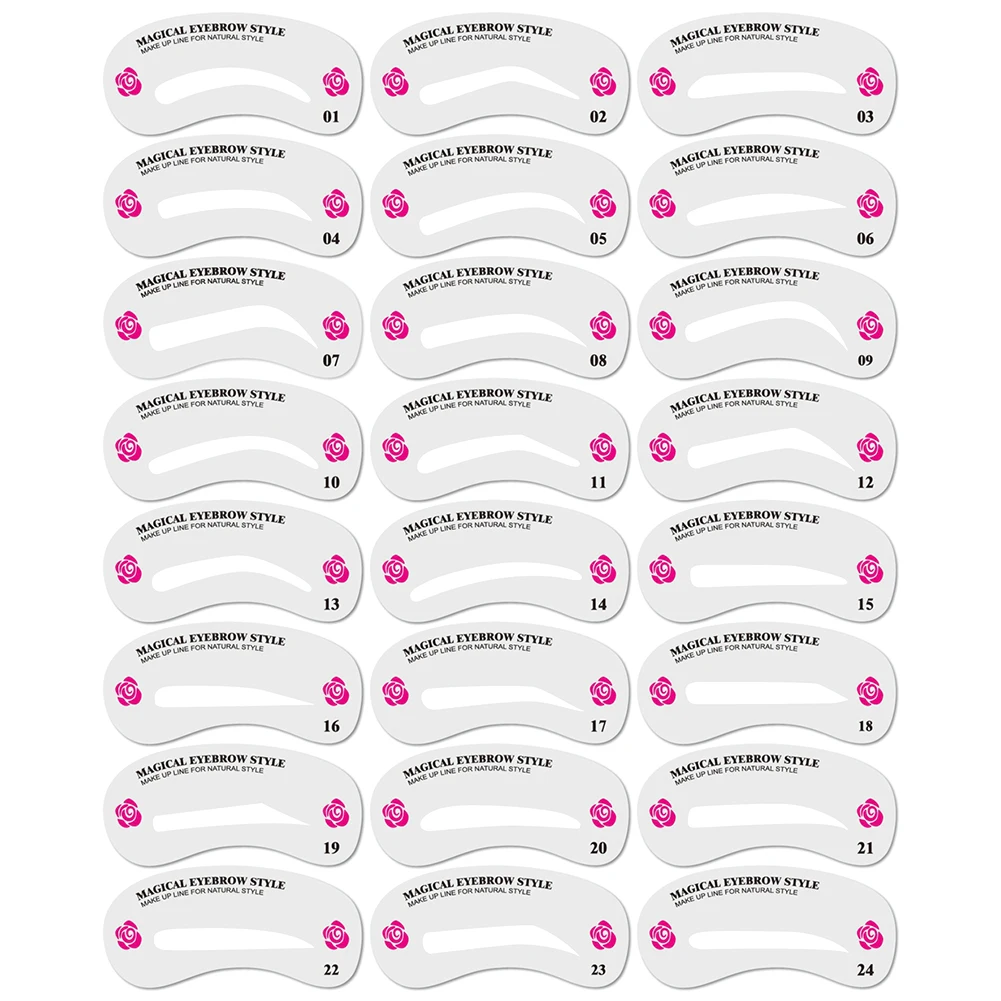 24pcs Reusable Eyebrow Stencil Set Beginner Eye Brow DIY Trimming Drawing Guide Styling Shaping Template Card Easy Makeup Tool