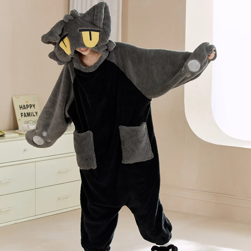 

DAIMELU women's sleepwear winter grey pajamas coral fleece thickened thermal fleece pajamas loungewear one-piece nightwear suit