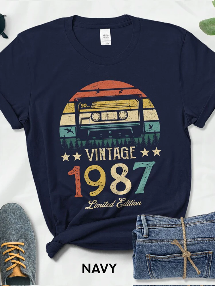 Retro kaseta Vintage wykonana w 1987 T-Shirt damski 37 lat 37 prezent urodzinowy Streetwear damski letni modna koszulka