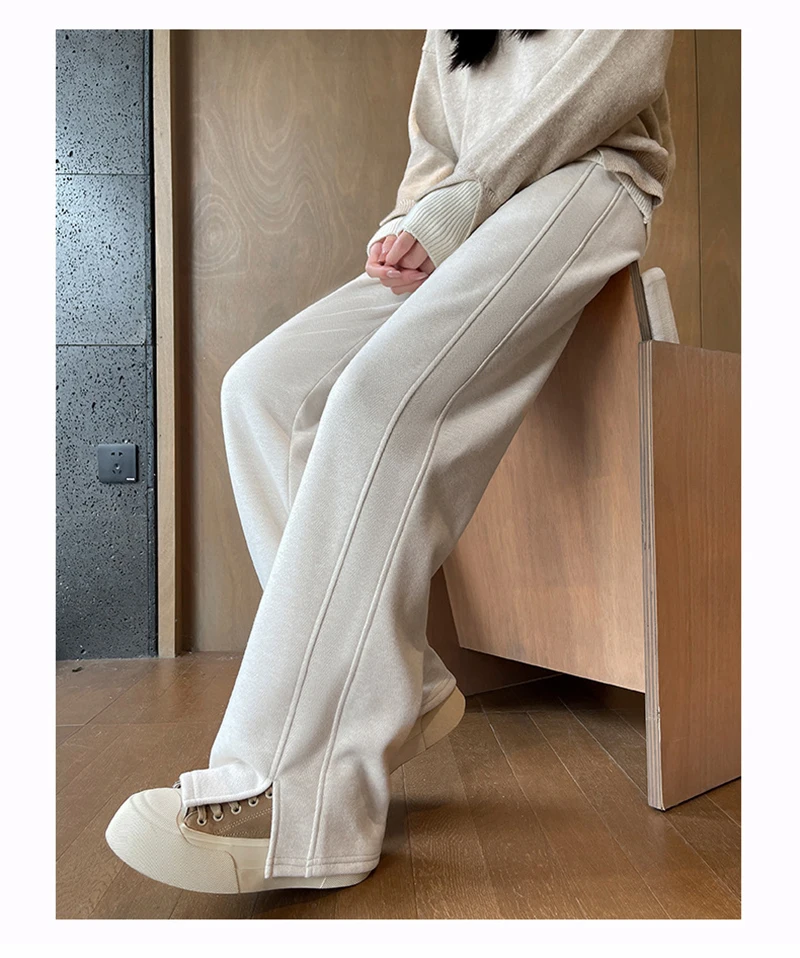 Kunstwollhose mit weitem Bein für Damen, modische elegante Baggy-Hose, Herbst-Winter-Bürohose für Damen, koreanische High-Waist-Straight-Hose, neu – Detail 8