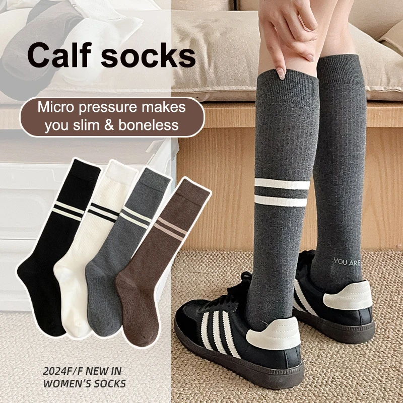 الجوارب للنساء طويلة جديدة عالية الجودة النمط الياباني السيدات جوارب موضة مخطط الفتيات نمط Preppy الإناث جوارب طويلة إلى الركب #1