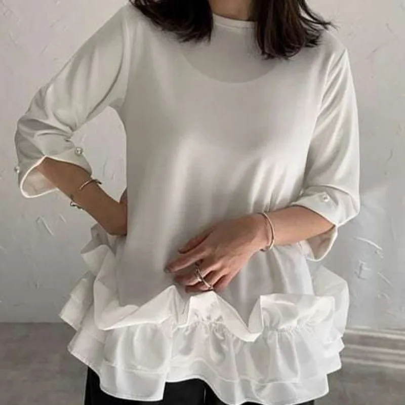 OCEANLOVE Ruffles Japanese Style Women Shirts&blouses Solid Vintage Blusas Feminina Elegant Spring Summer Sweet Camisas