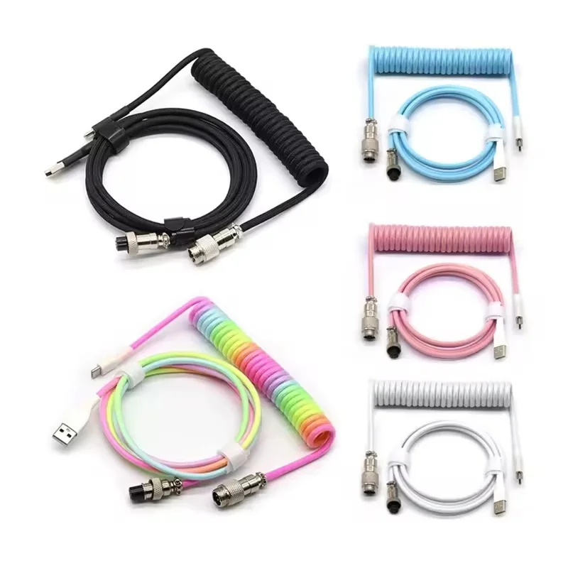 Mechanical Keyboard Coiled Cable Aviator Cable Type-C to USB Computer Aviation Connector Cable For Gaming Keyboard Accessories
