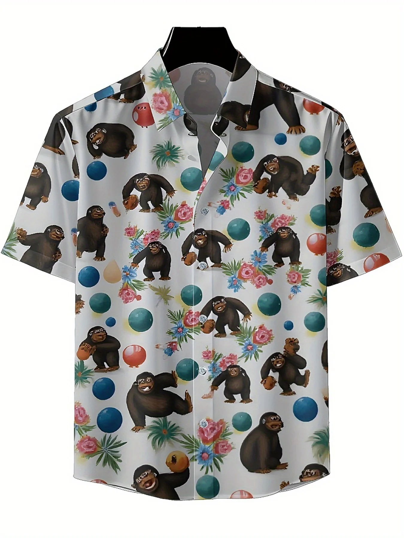 Men's Plus Size Hawaiian Shirts Monkey Theme Pattern, Button Up Shirts, Unisex Casual Clothing, Summer Tops