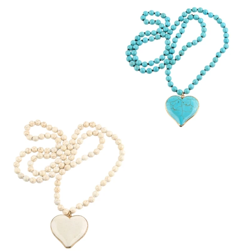

Turquoise Heart Necklace for Women Ethnic Bohemian Charm Neckchain