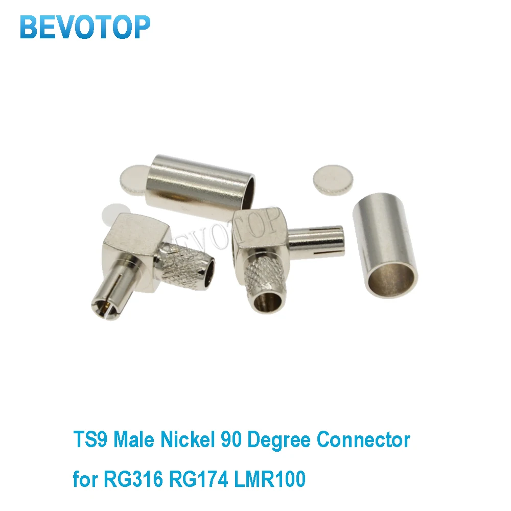 10PCS/LOT TS9 Male 90 Degree Right Angle Plug Crimp For RG316 RG174 LMR100 Cable Brass RF Connector Coax Adapter