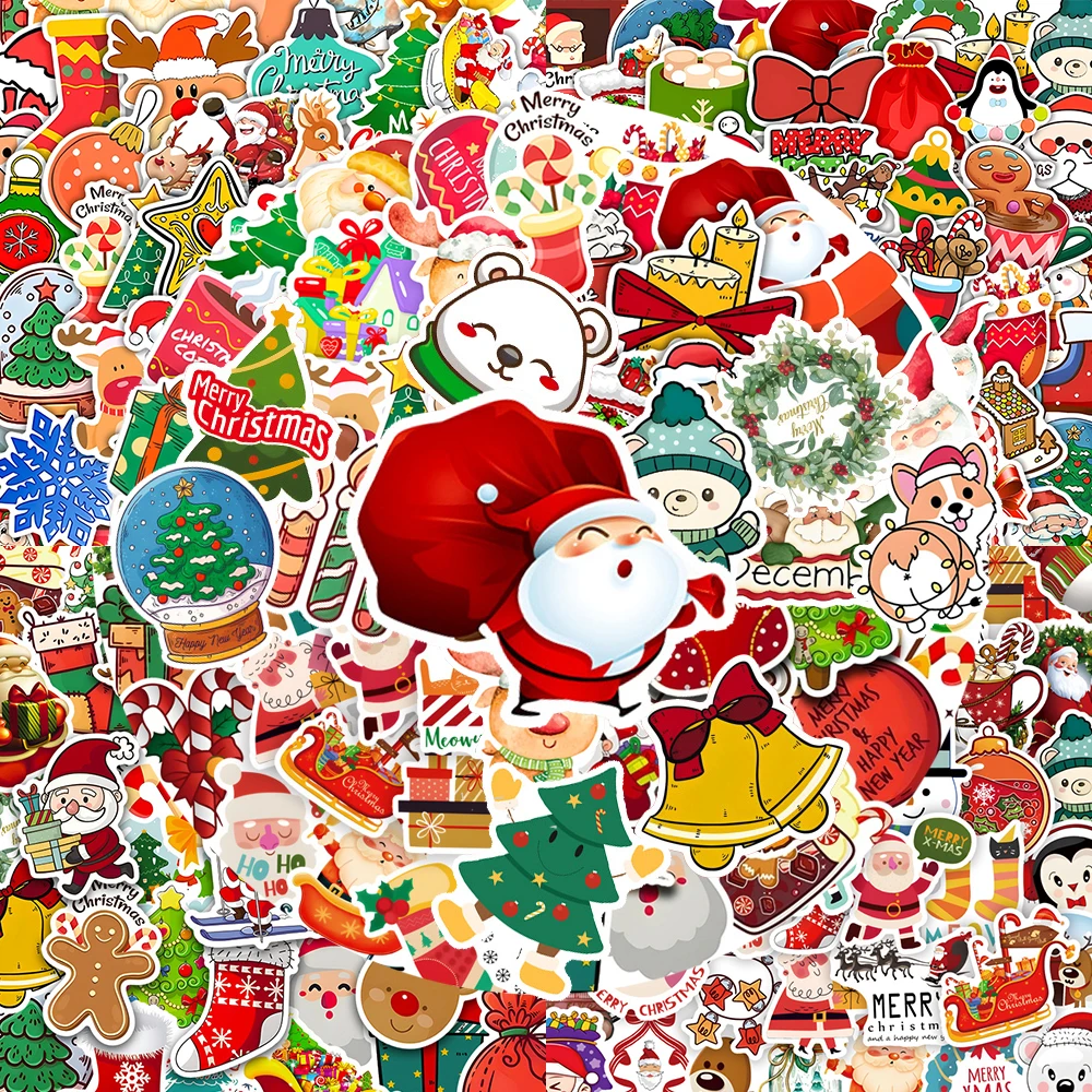 50/100/200pcs Kawaii Merry Christmas Cartoon Stickers Cute Santa Claus Graffiti Sticker DIY Suitcase Phone Decoration Decal Gift