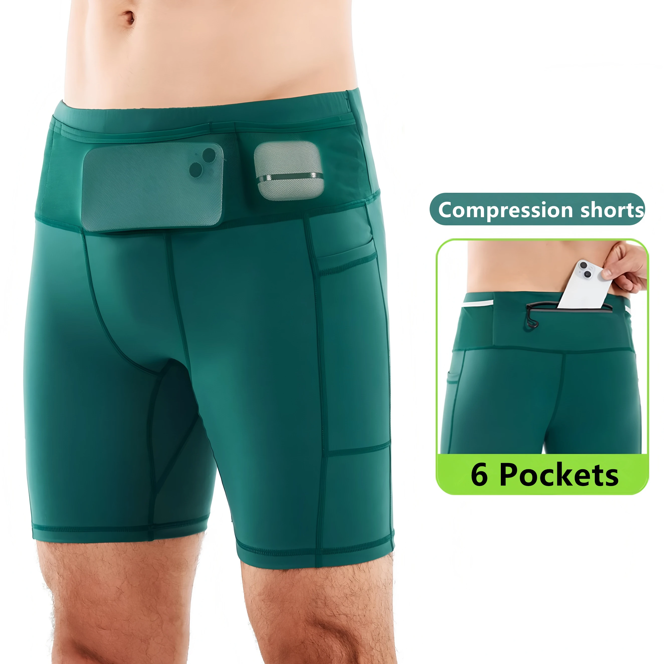 Pantalones cortos de compresión con múltiples bolsillos 3,0 para hombre, pantalones cortos para correr maratón, entrenamiento de ejercicio de secado rápido, trote, ciclismo, Fitness, pantalones cortos ajustados