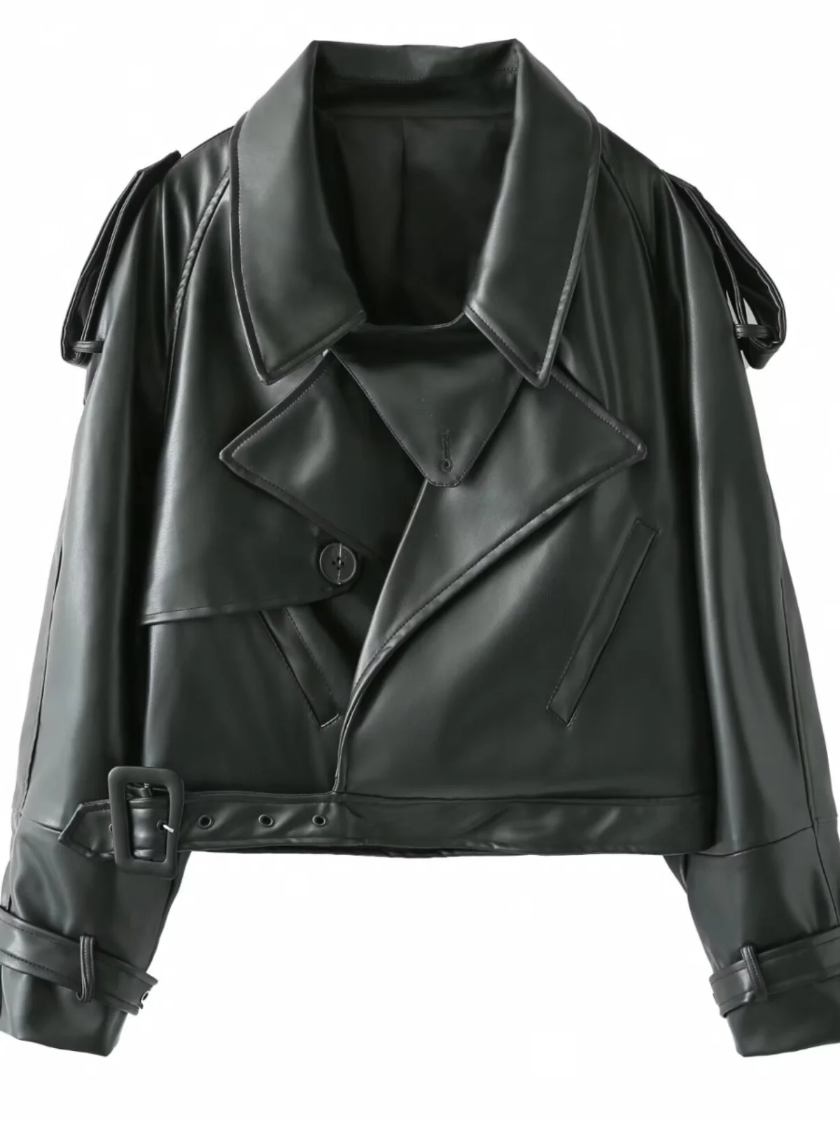 

American Sle ort High Waist Red Leather Jaet Motorcycle Cool Girl Spicy Sister Outerwear Street Sle Long Sve