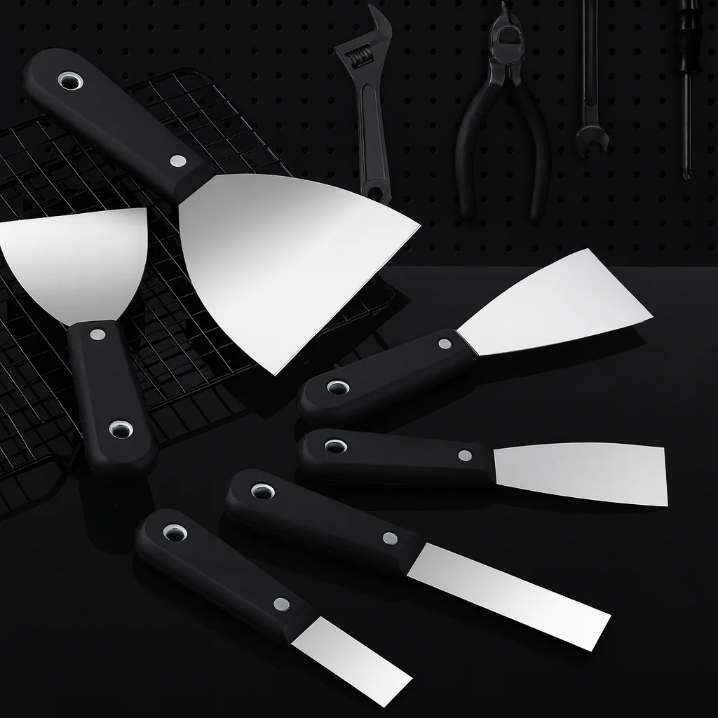 Ensemble de couteaux à mastic en acier inoxydable, Kit d'outils de grattoir Flexible pour cloisons sèches pour la réparation murale, outils de peinture, poignée souple 7 pièces