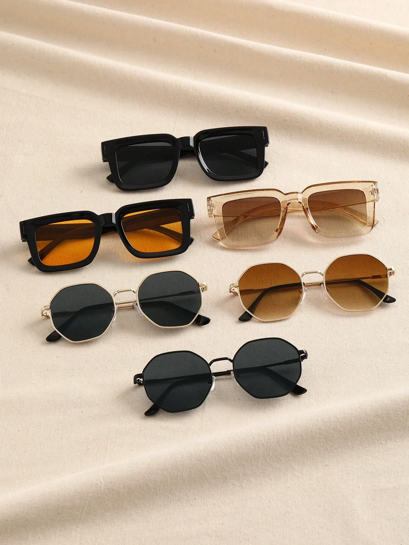 

6pcs Square Geometric Frame Fashion Sunglasses For Women Outdoor Travel Party Beach Accessories