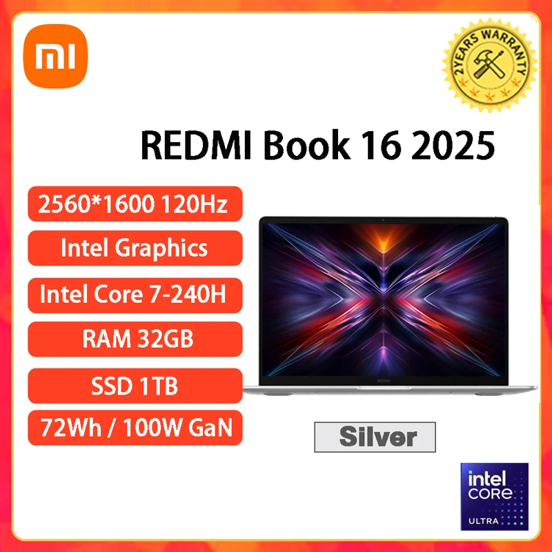 2025 Laptop XIAOMI Redmi Book 16 Laptop 60Hz/120Hz 16GB/32GB SSD 1TB 16" Intel C5 210H 220H C7-240H Notebook Ultrabook PC