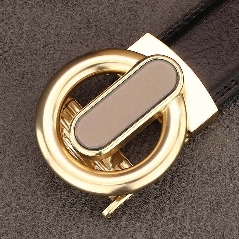 Gray 3.5CM Designer Men Belts High Quality Round Automatic Buckle Wide Genuine Leather Luxury Famous Brand Casual Ceinture Homme
