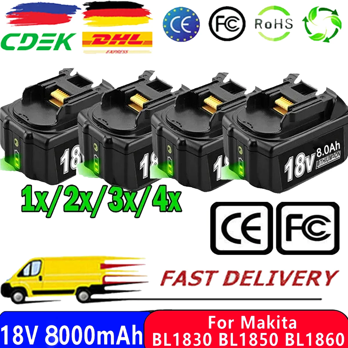 

Latest BL1830 18V 8000mAh Battery For Makita 18V Battery Rechargeable Replacement BL1840 BL1850 BL1860 BL1860B Tools