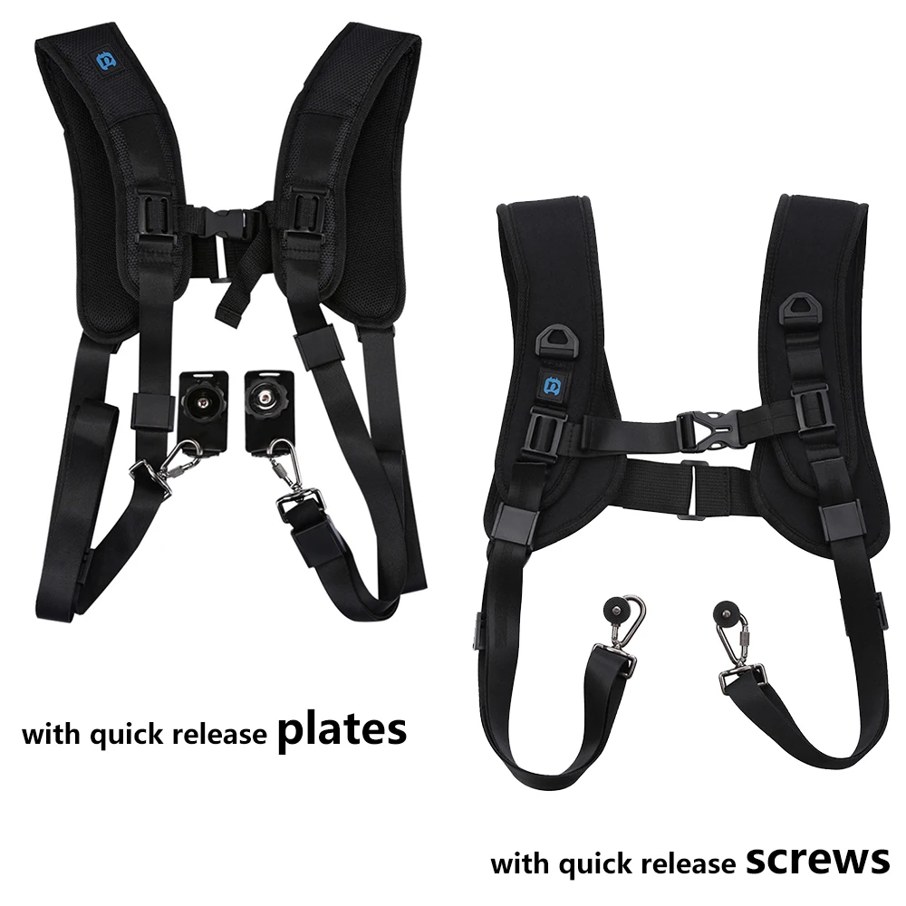 ショルダーネックデュアルストラップ写真撮影ベルトマウントアクセサリー、クイックリリースプレートネジ付き、Canon Nikon Sony DSLRカメラ用
