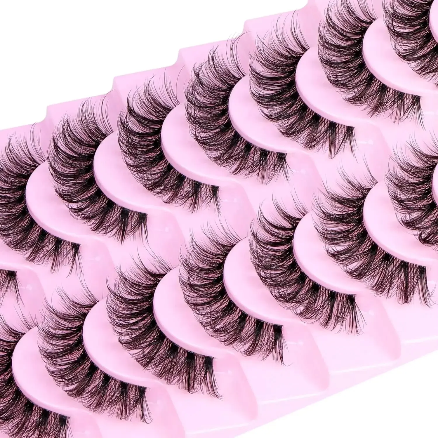 10 Paar natürliche, flauschige falsche Wimpern, dünne Wimpern, 3D-Volumenstreifen-Wimpern, D-Locken, gefälschte Wimpern mit klarem Band