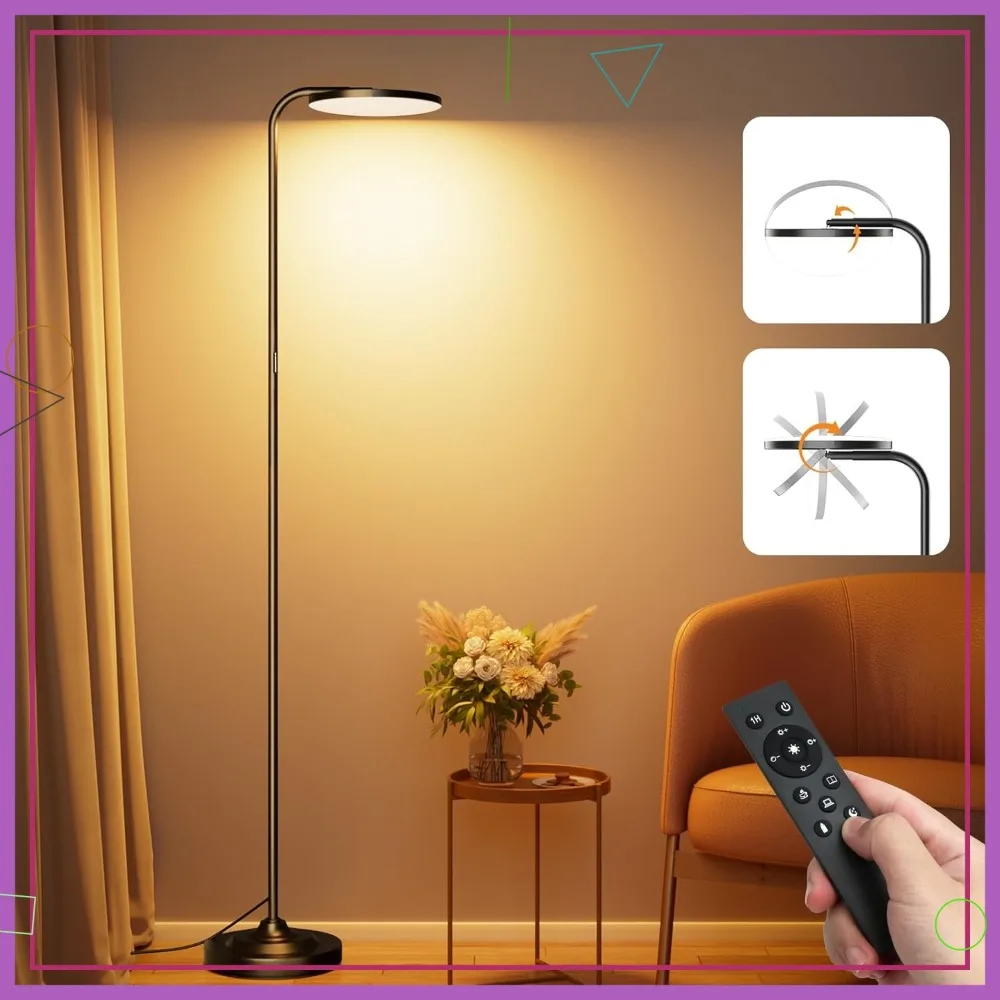 

36W LED Floor Lamp, Super Bright Stepless Dimmable with Remote Control, 350° Rotating Head for Living Room Bedroom Office