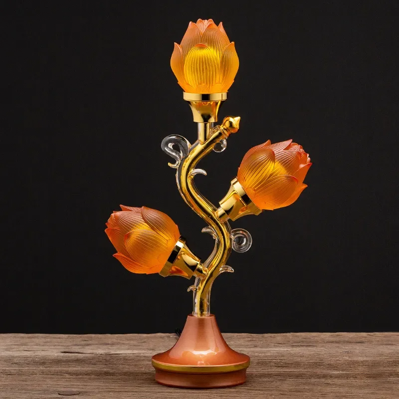 Buddha front supply lamp glazed lotus lamp Sanpin LED Buddha supply lamp plug-in Changming lamp, Buddhist supplies factory