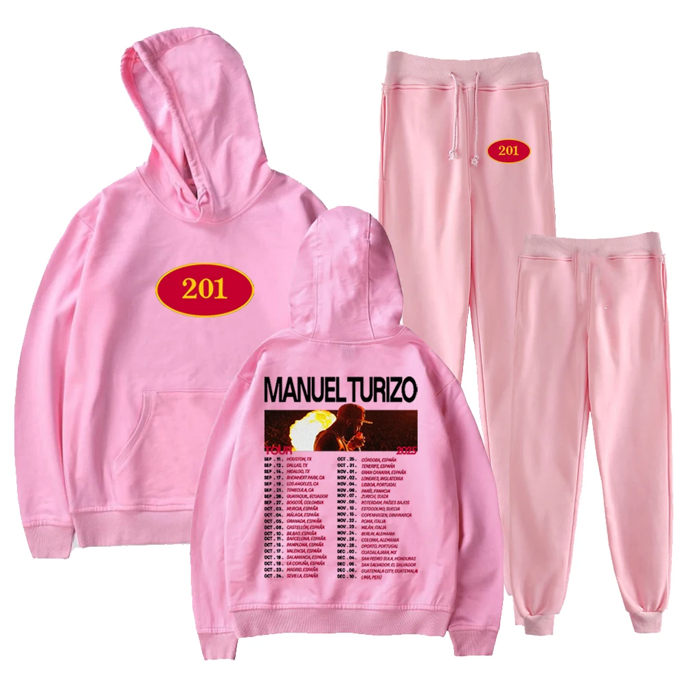 GF Manuel Turizo 201 World Tour 2025 Hoodies Jogger Calças Conjunto de duas peças Moletons + Calças de moletom Mulheres Homens Conjuntos de roupas