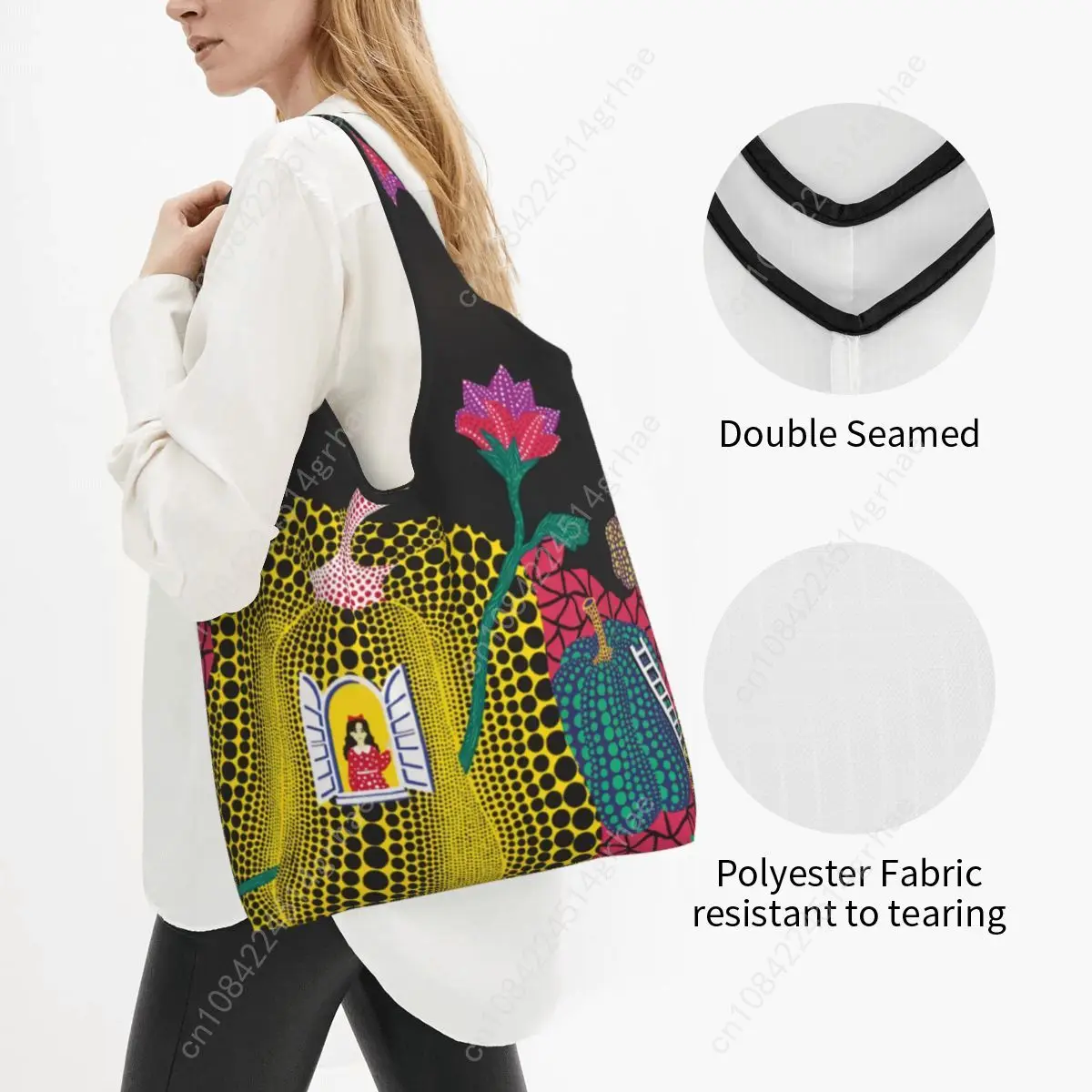 Tas Belanja Abstrak Kustom Yayoi Kusama, Tas Bahu Fashion Shopper, Tas Jinjing Kapasitas Besar, Tas Tangan Portabel