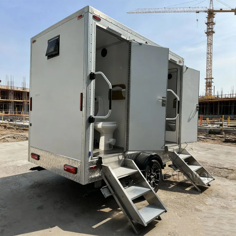 2 Stall Portable Commercial Mobile Restroom Trailer with Shower Sink And Toilet for Wedding Event Park Portable Bathroom