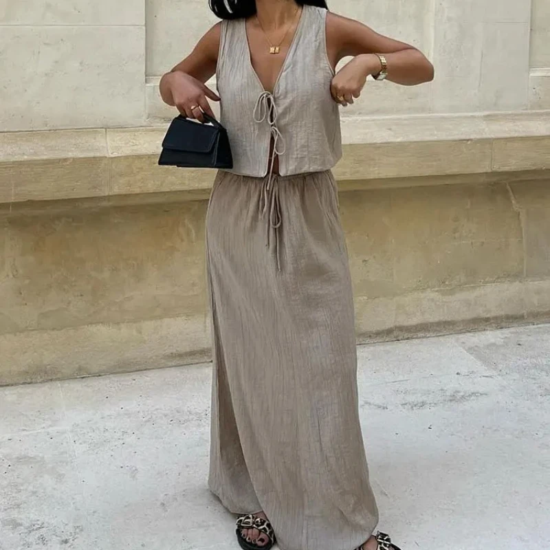 أزياء المرأة خمر الصلبة تنورة دعوى القوس الدانتيل متابعة تانك القمم الخامس الرقبة كست الرباط ميدي التنانير عارضة شارع العليا مجموعات